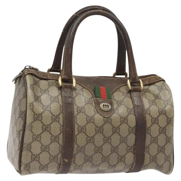 GUCCI GG Supreme Web Sherry Line Hand Bag PVC Beige Gold - Picture 1 of 16